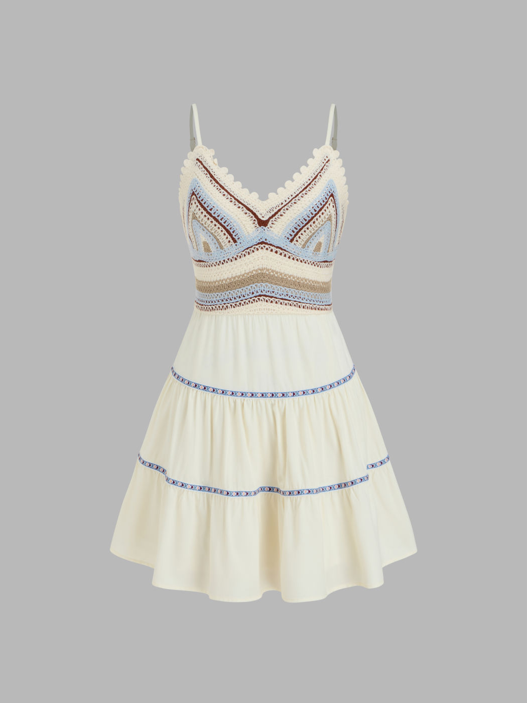  V-neck Patchy Ruffle Mini Dress