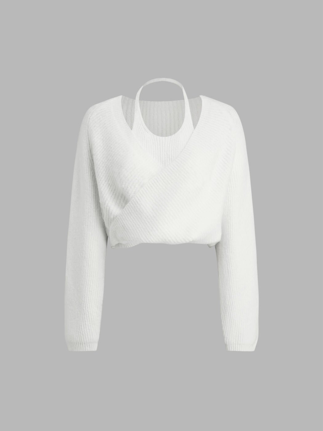 Top a manica lunga lavorato a maglia con avvolgimento a mezzaluna