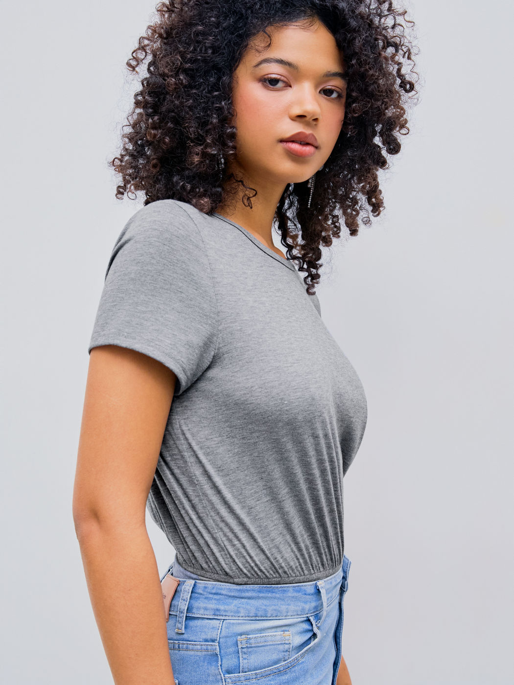 Round Neck Solid Short Sleeve Bodysuit