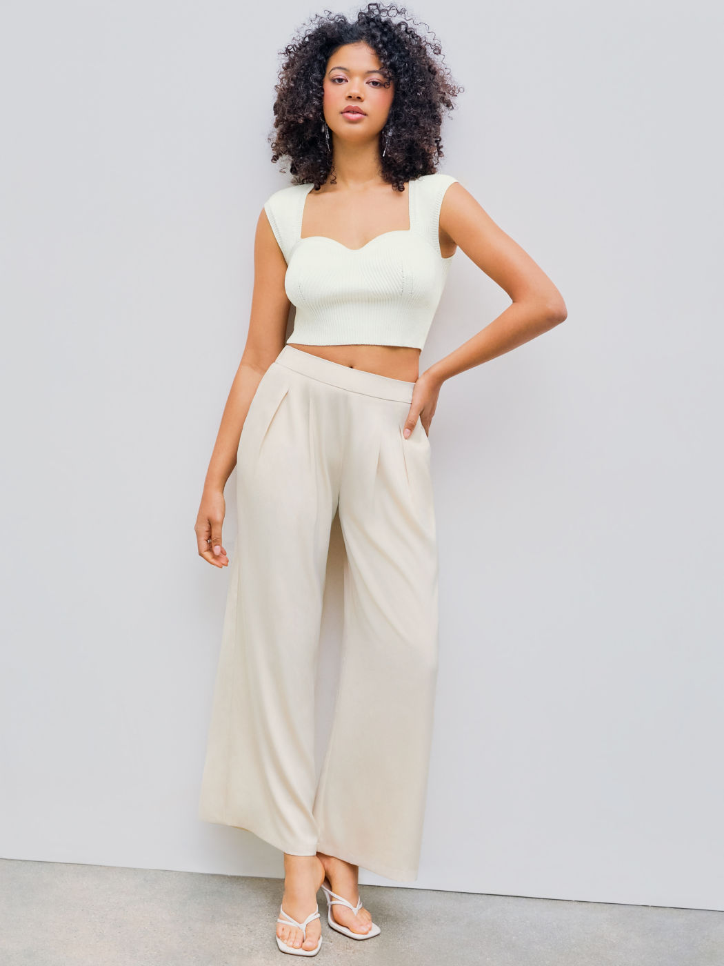  Elastischer Bund Solid Plissierte Weite Hosen