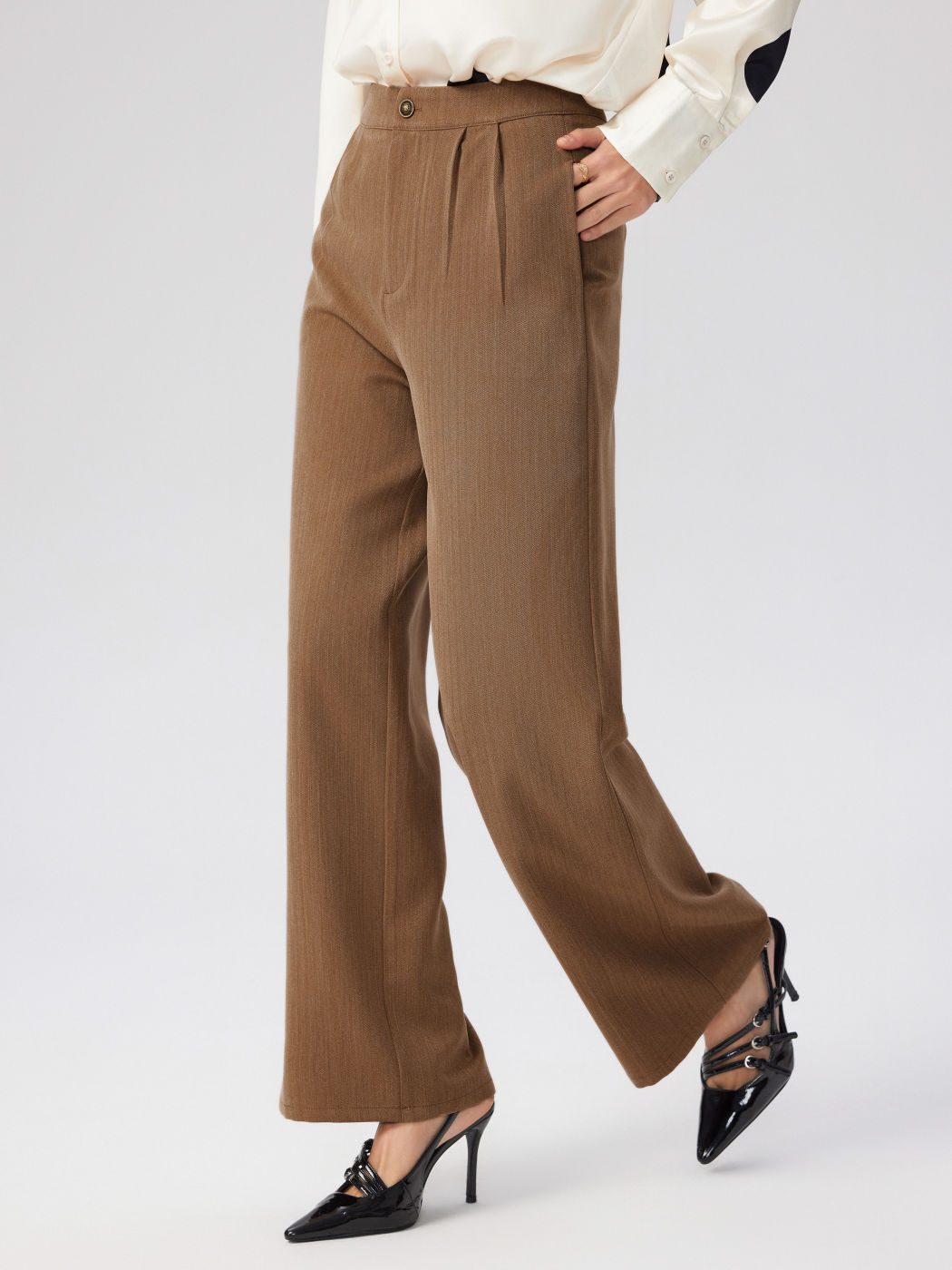 Solid Hose mit weitem Bein und hoher Taille