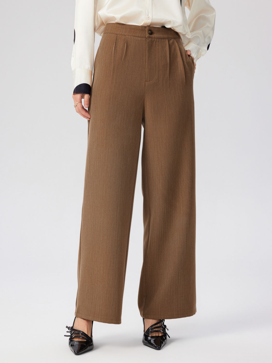 Solid Hose mit weitem Bein und hoher Taille
