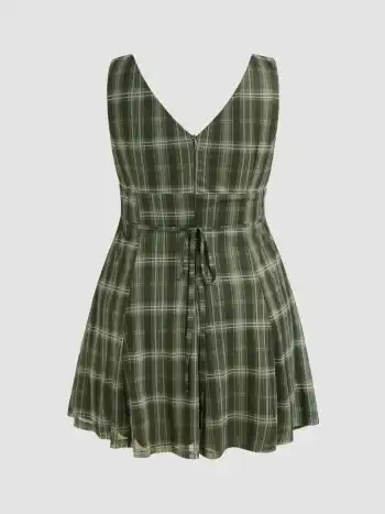 V-neck Check Mini Dress Curve & Plus