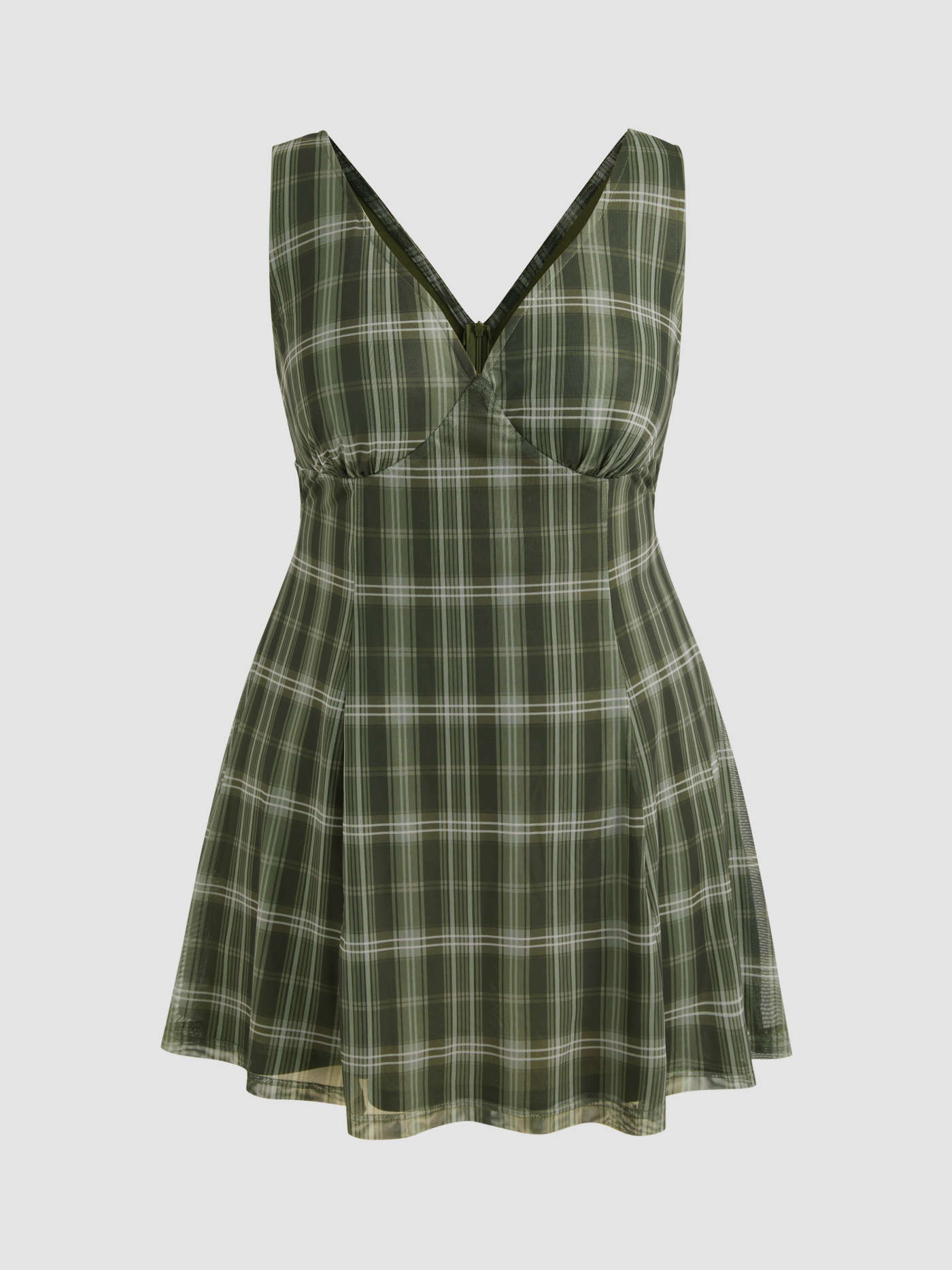 V-neck Check Mini Dress Curve & Plus