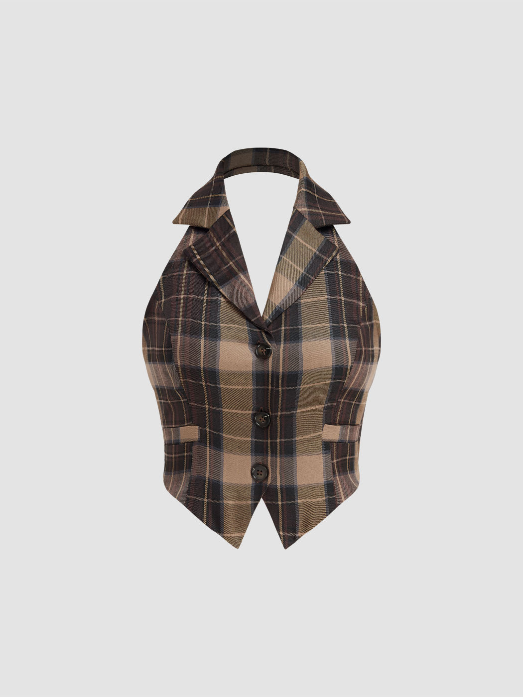 Collar Halter Check Crop Top