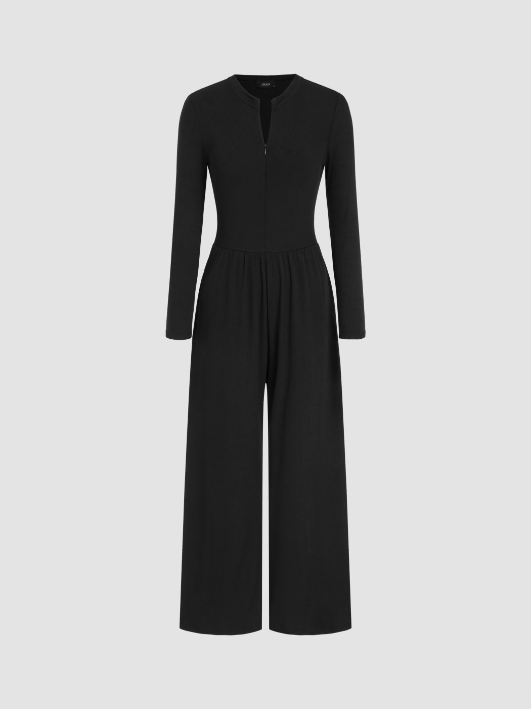 Round Neckline Zipper Ruched Jumpsuit