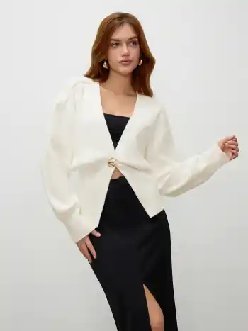 Knit V-neck  Metallic Button Cardigan