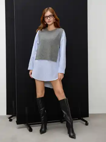 Gilet a collo tondo in maglia Patchy Mini Shirt Dress