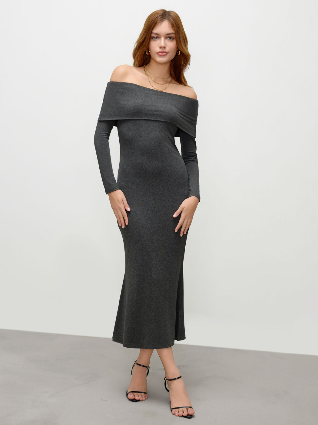 Knit Off-shoulder Mermaid Maxi Dress