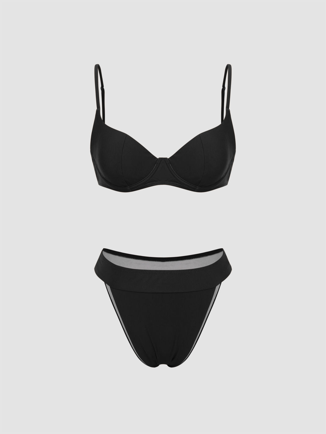 Set bikini solido con scollo a V e ferretto