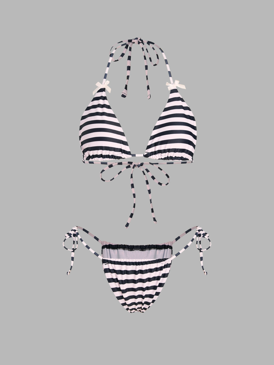 Halter Striped Bowknot Tie Side Bikini Set