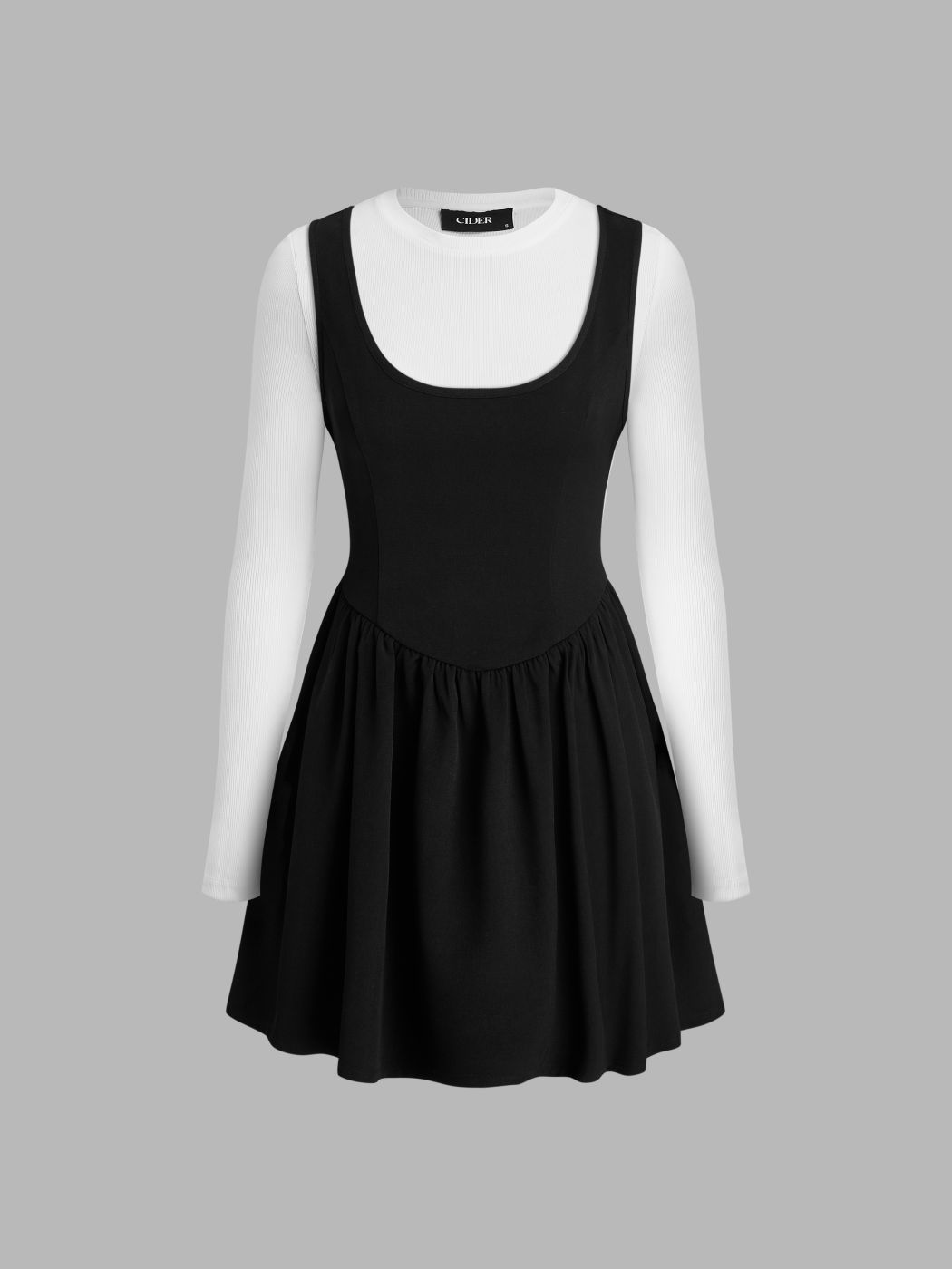 Round Neckline Solid Long Sleeve Tee & Ruffle Mini Dress