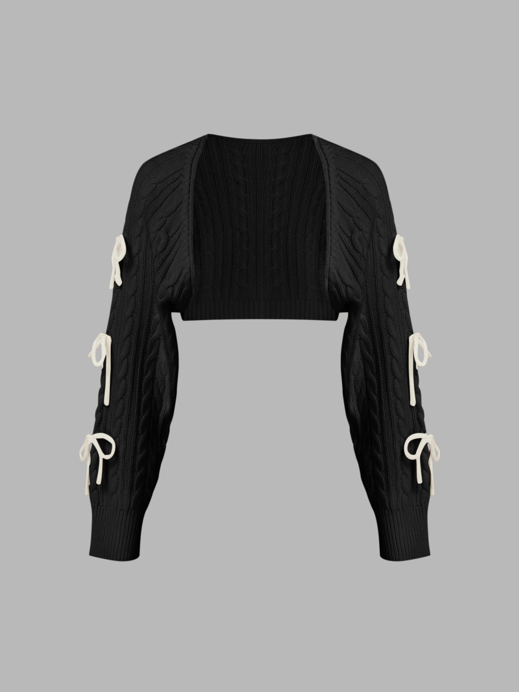 Cable Knit Bowknot Long Sleeve Shrug
