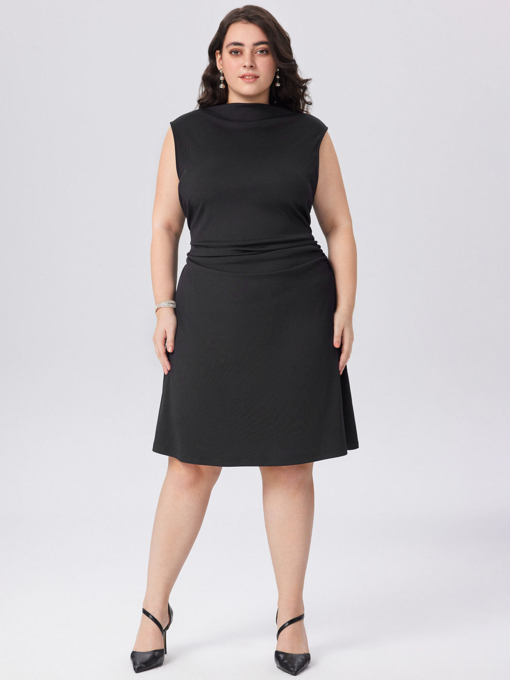 High Neck Solid Sleeveless Mini Dress Curve & Plus