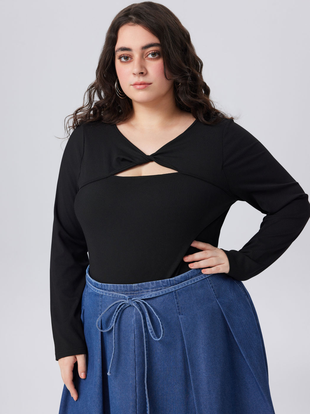 V-neck Asymmetrical Bodysuit Curve & Plus