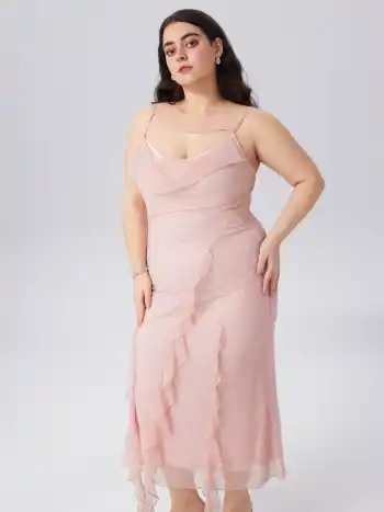 Abito midi con orlo increspato a rete Curve & Plus