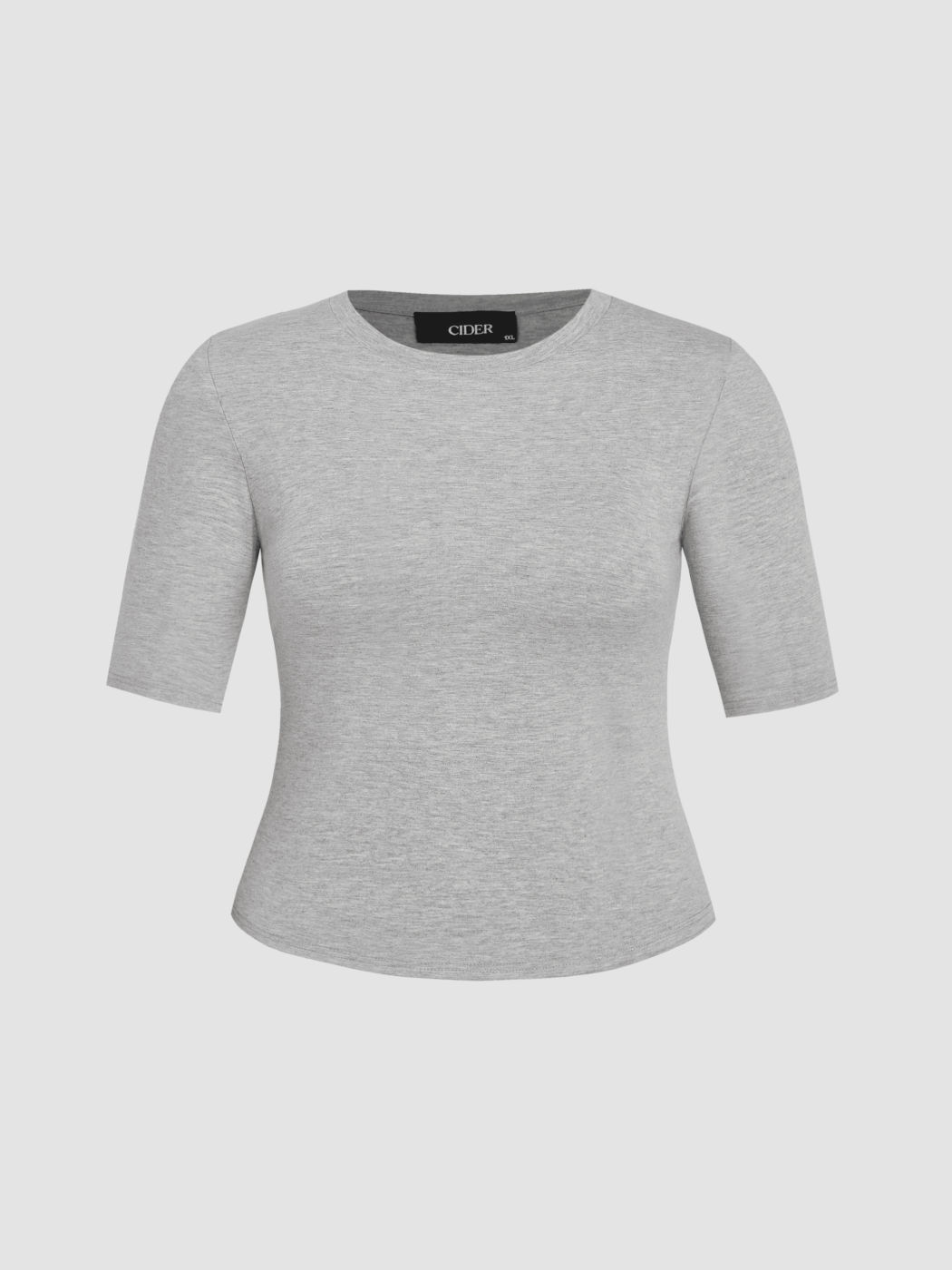 Cotton-blend Round Neck Solid Short Sleeve Top Curve & Plus