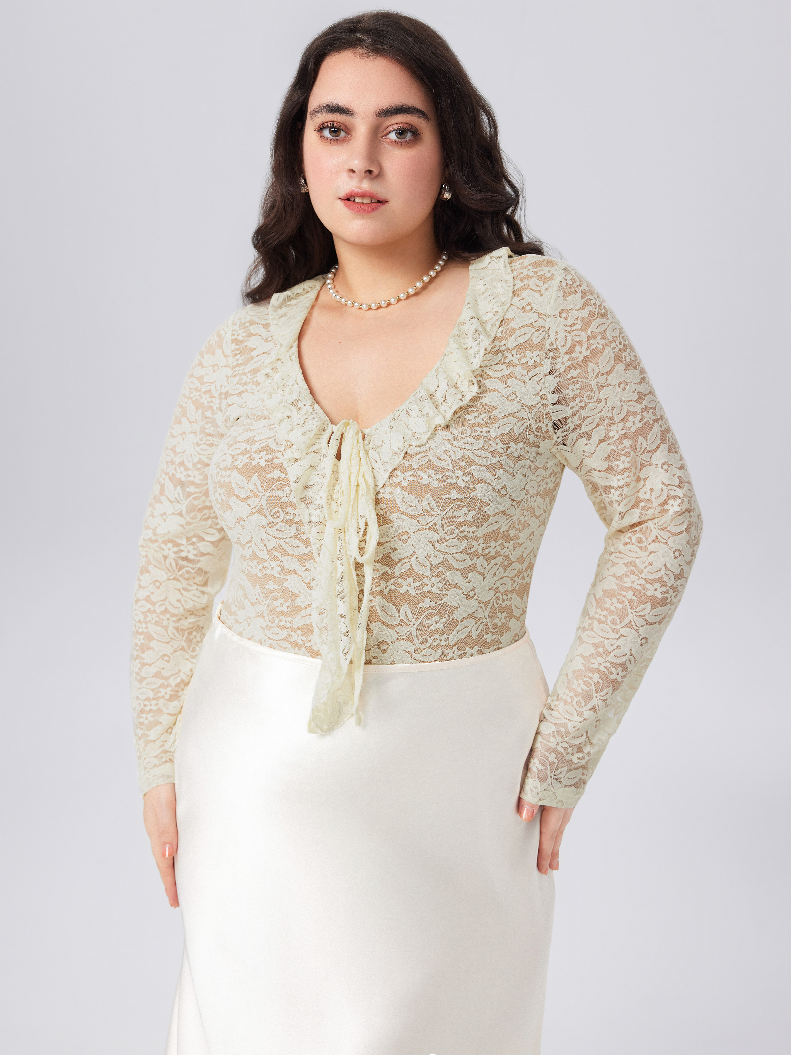 Lace Lace V-neck Floral Bodysuit Curve \u0026 Plus For Date Party/Clubbing  Holiday, image size:2700x3600
