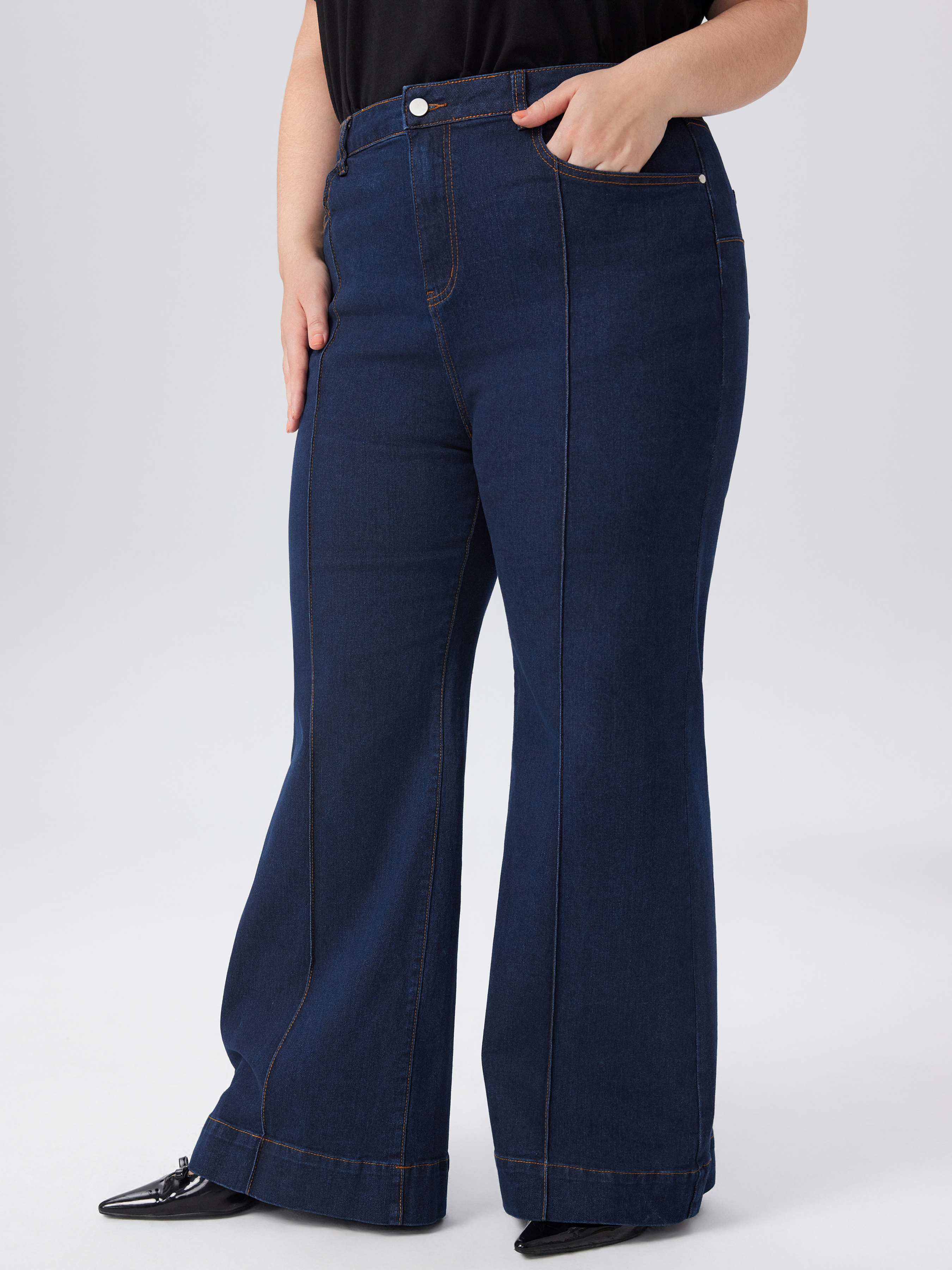 Calça Wide Leg Jeans com Cintura Média Curve & Plus Size Azul