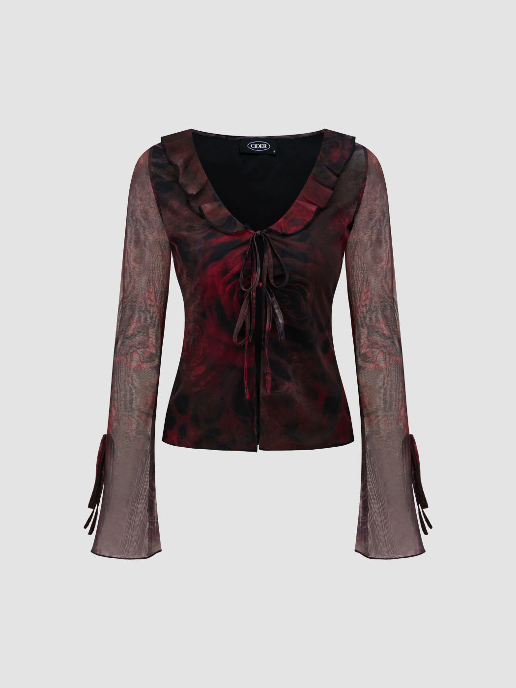 Mesh V-neck Gradient Bell Sleeve Top