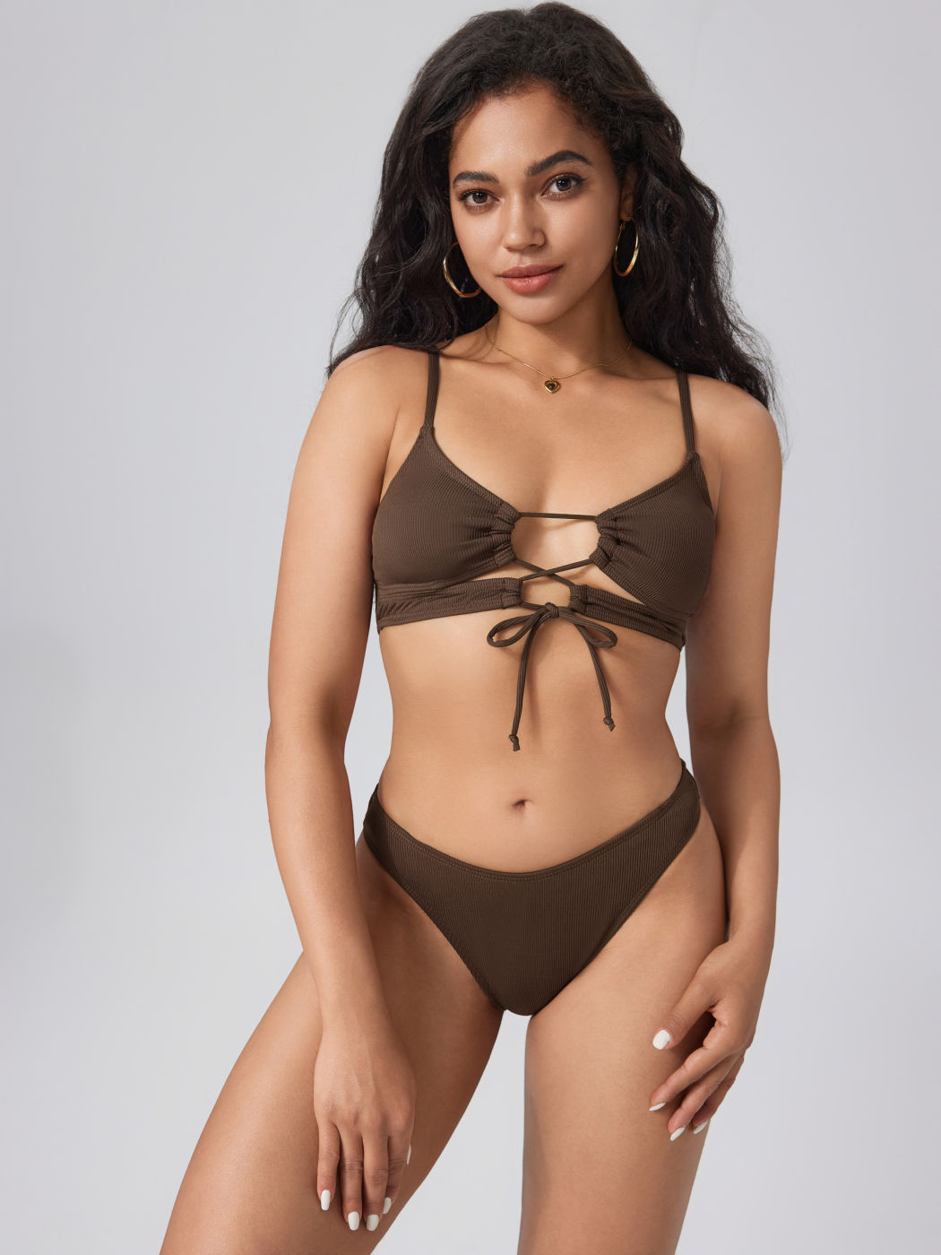  Ausgeschnittenes Schnür-Strick-Bikini-Set
