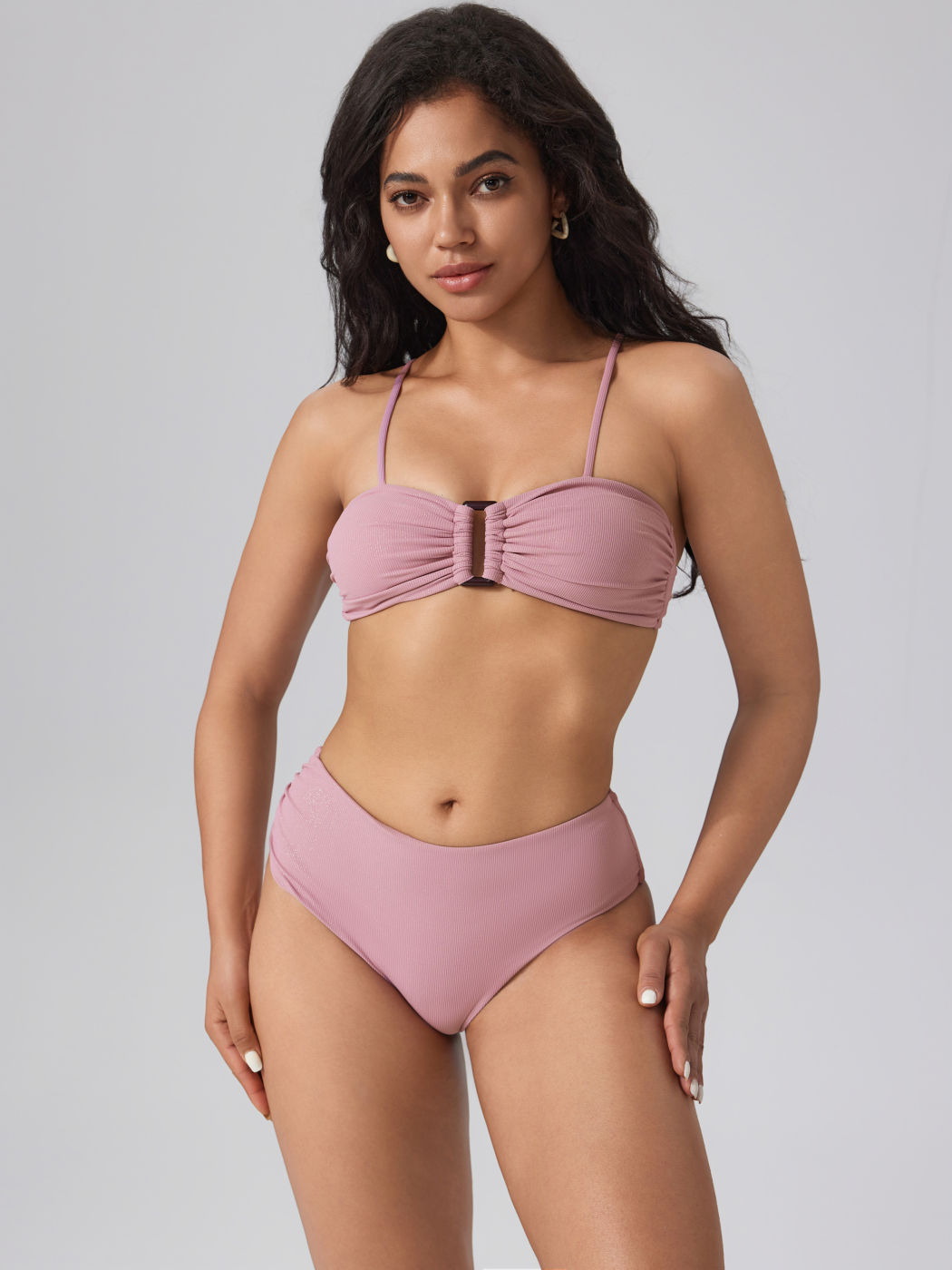 V-neck Solid Glitter Bikini Set