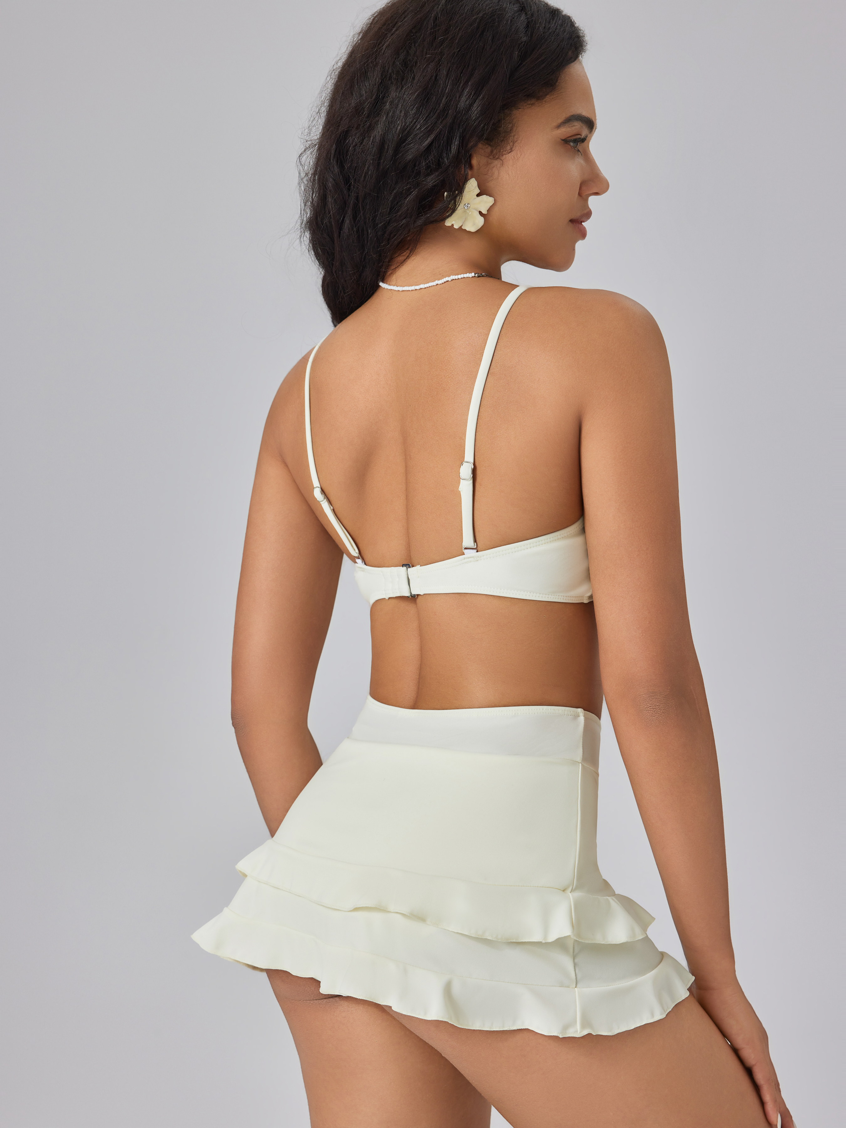 ≪CIDER≫Shaping Solid Ruffle Hem ビキニセット Tummy Control Knit Fabric Shaping Solid Ruffle Hem Bikini