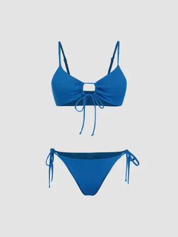 Einfarbiges O-Ring Frontgebundenes Bikini-Set