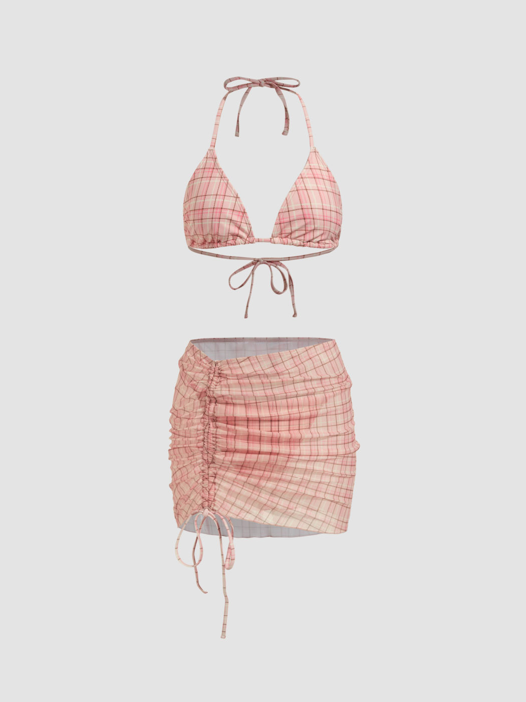 Halter Drawstring Bikini Set With Sarong