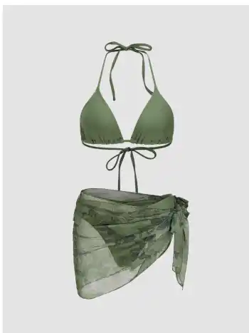 Halter Triangle Bikini Set mit Blumen Sarong