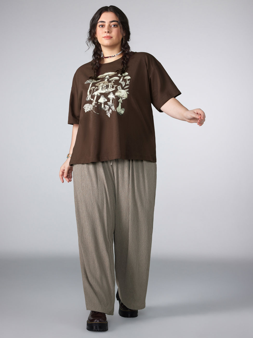 Jersey Round Neckline Mushroom Short Sleeve Top Curve & Plus