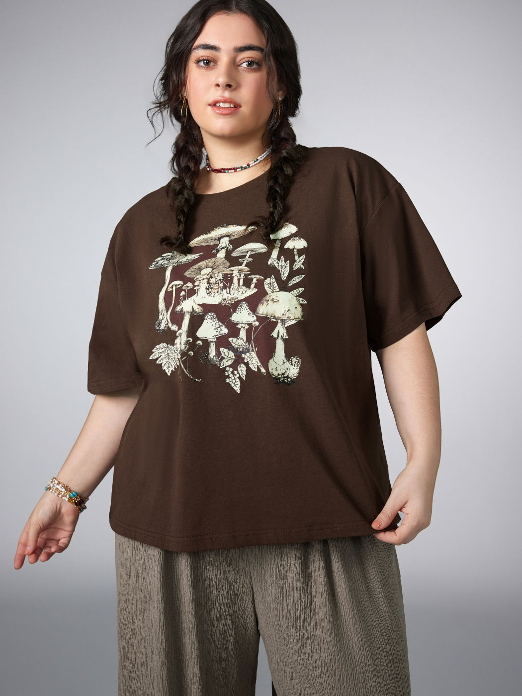 Jersey Round Neckline Mushroom Short Sleeve Top Curve & Plus