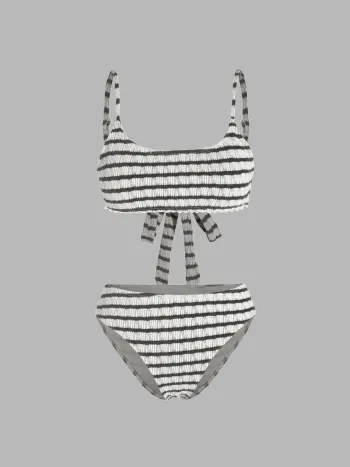 Bikini-Badeanzug mit U-Halsausschnitt und gestreifter Textur