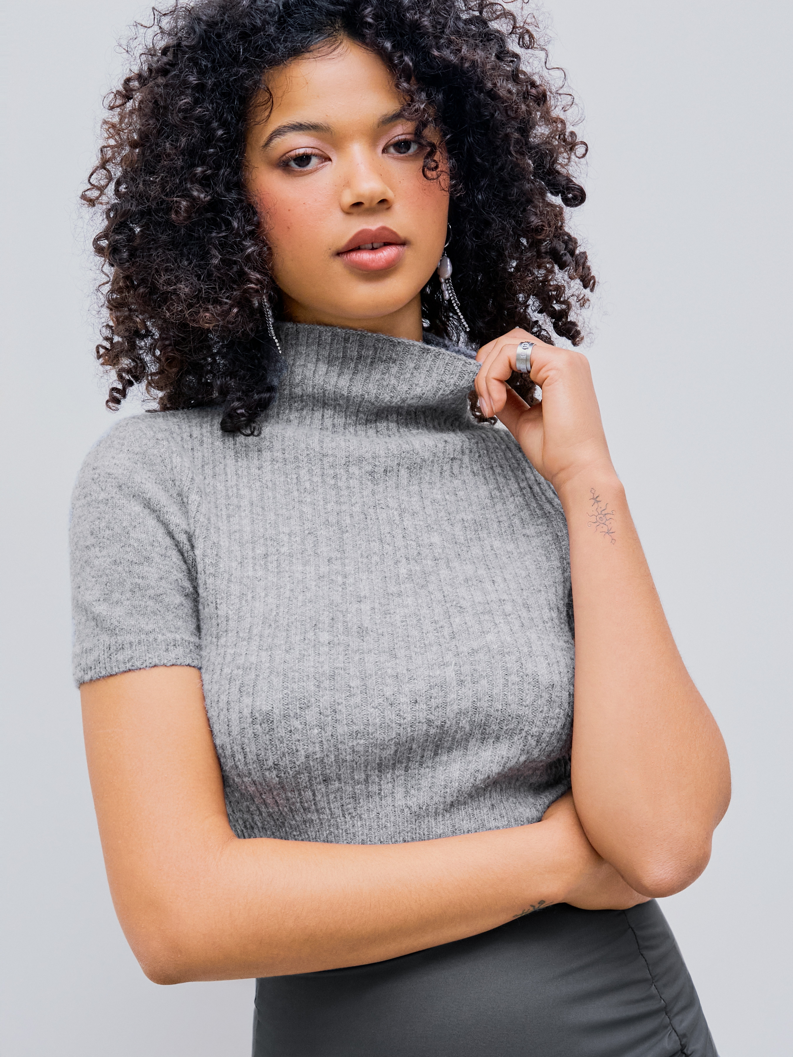 Knit Fabric Solid Turtleneck Knit Top For School Daily