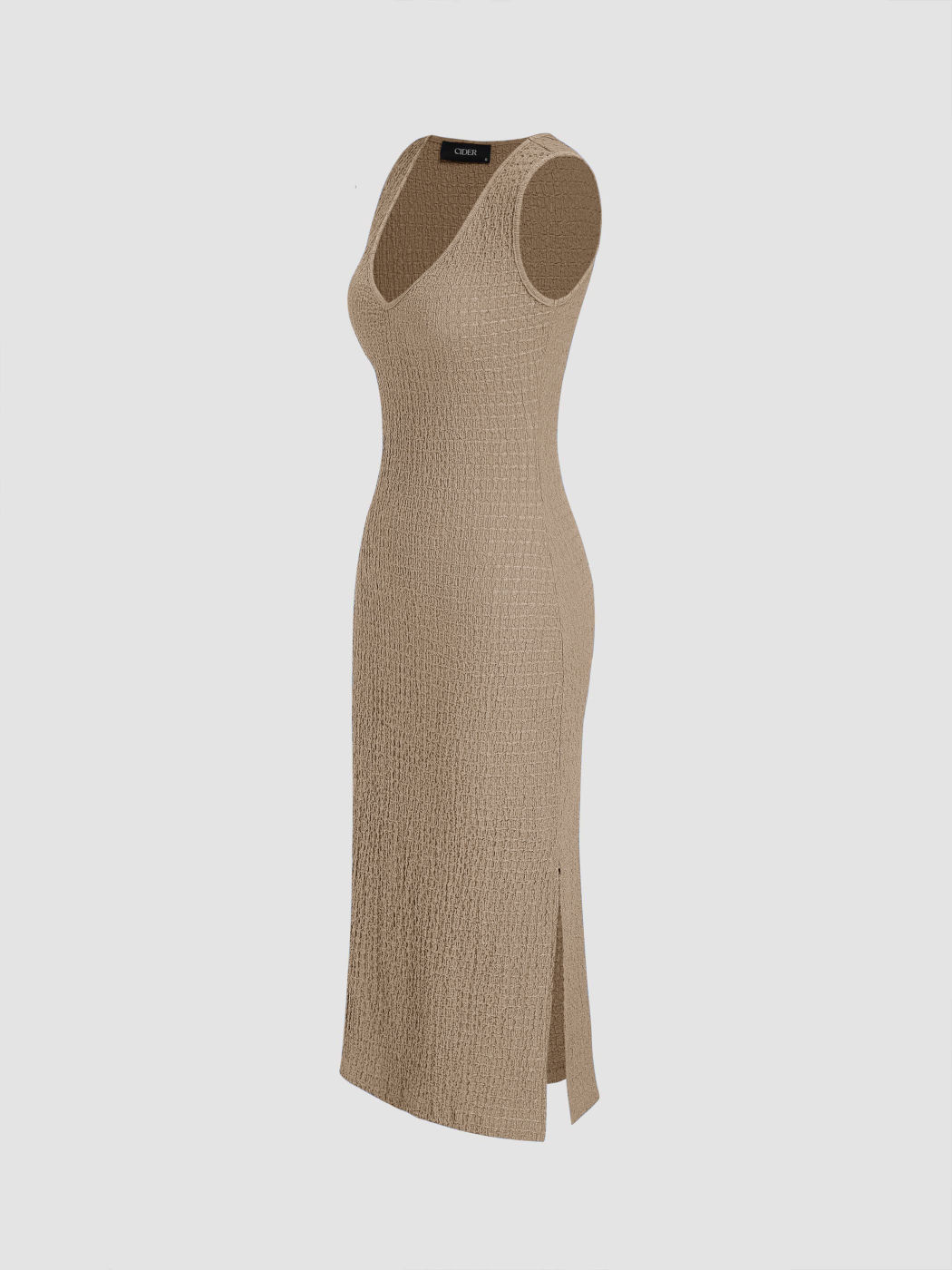 Texture U-neckline Split Maxi Dress