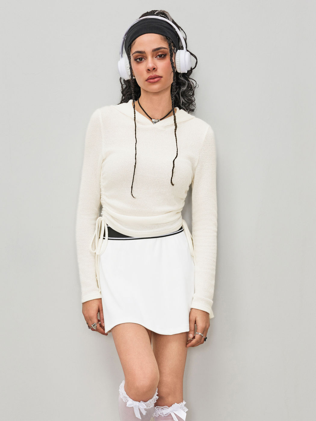  Tunnelzug Ruched Solid Kapuzenpullover