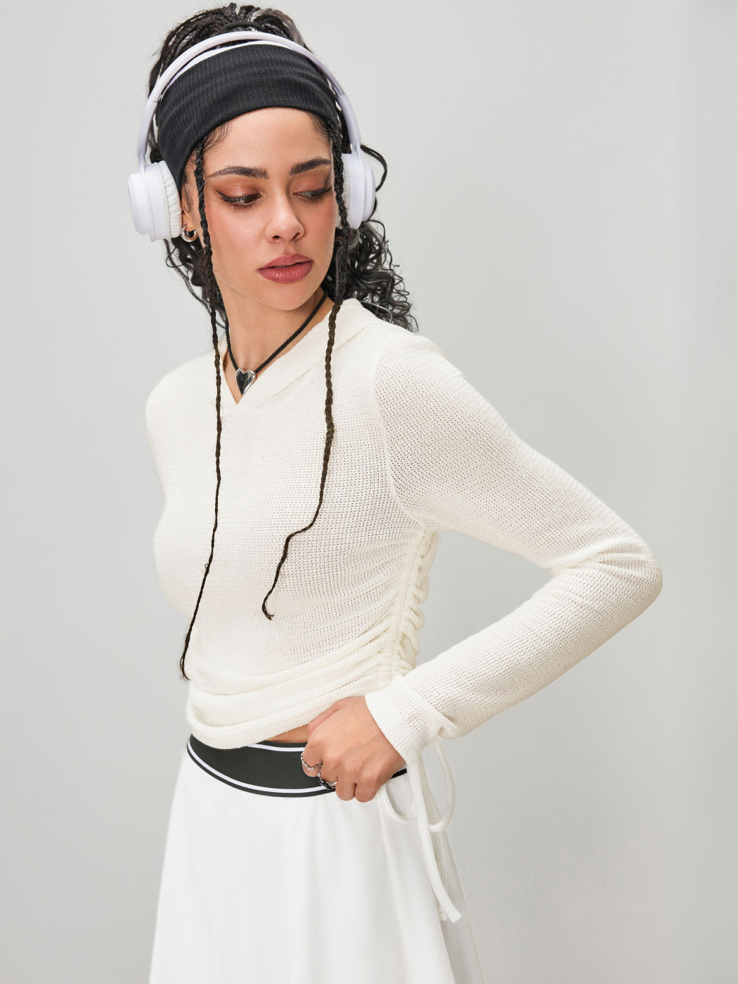  Tunnelzug Ruched Solid Kapuzenpullover