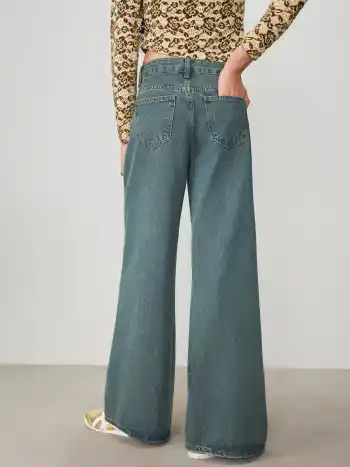  Jeans Denim mit niedriger Taille und weitem Bein