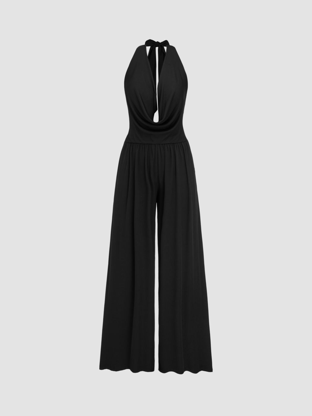 Cowl Neck Ruched Backless Jumpsuit