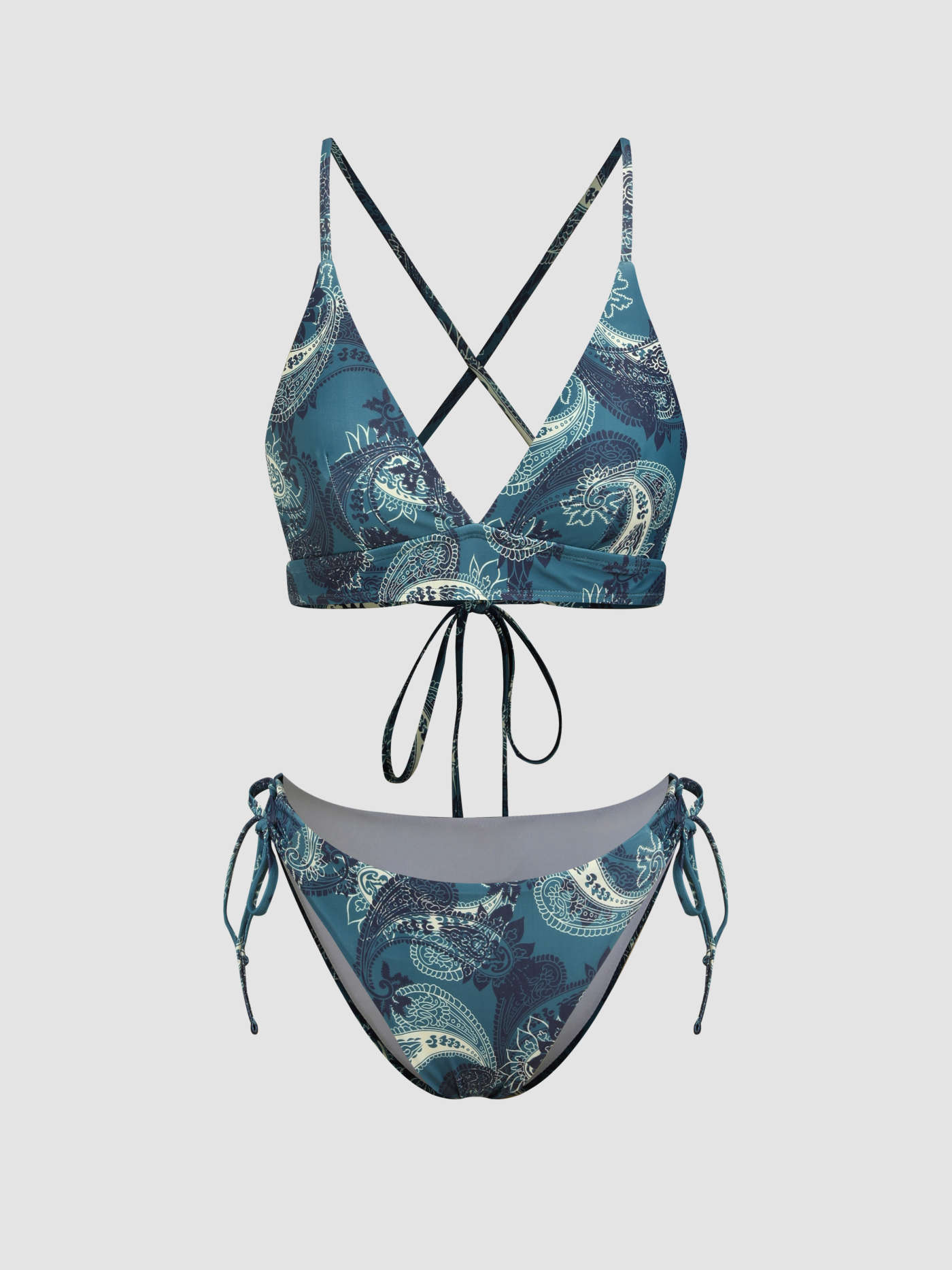 Paisley Criss Cross Tie Side Bikini Set