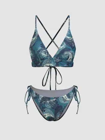 Set bikini con laccetti incrociati paisley
