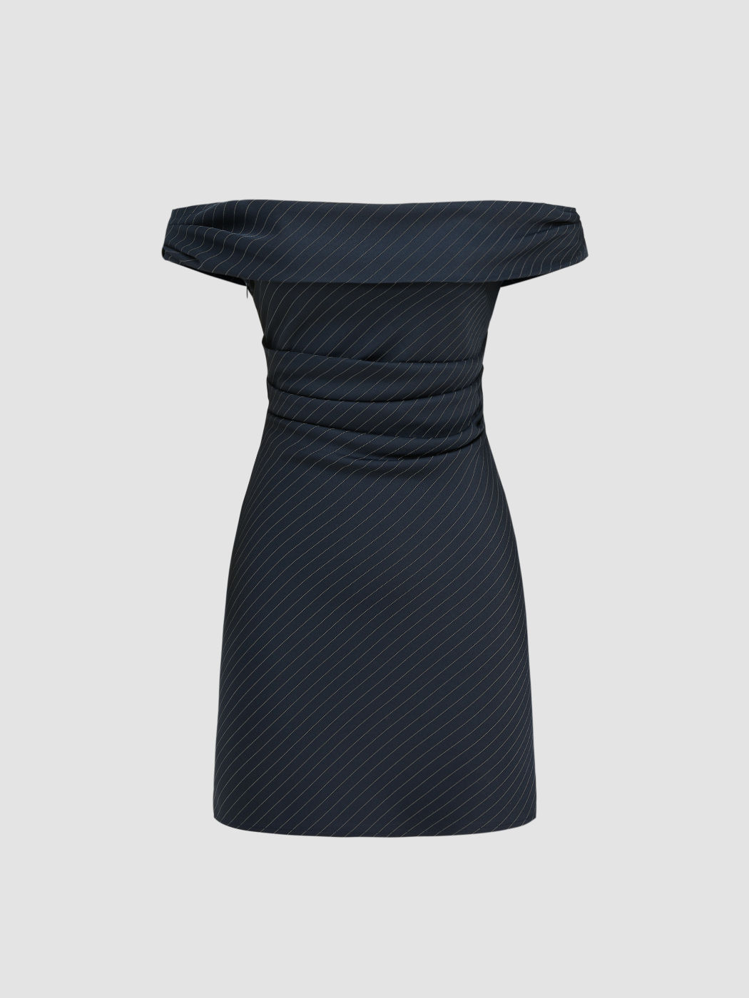  Schulterfreies gerafftes gestreiftes Kurzes Kleid