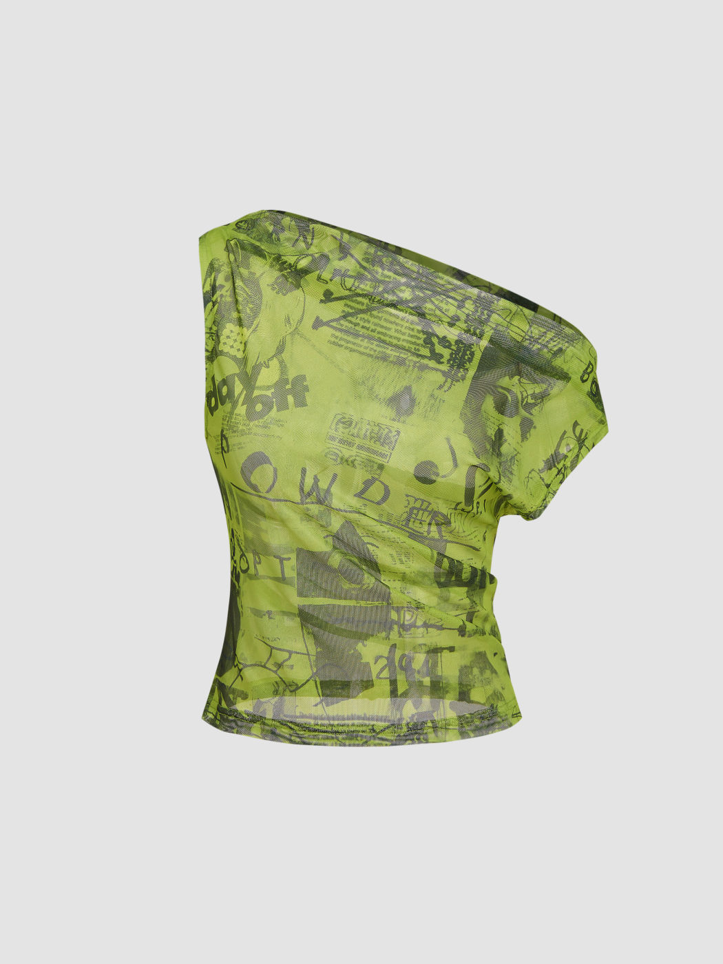 Mesh Asymmetrical Neck Graphic See-through Tank Top