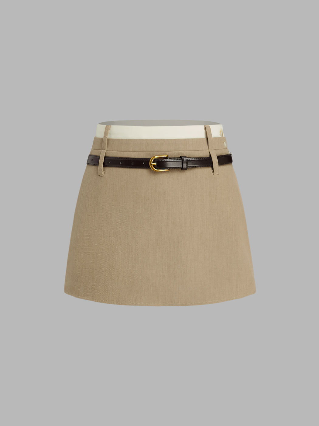  Gewebter Mid Rise Kontrastierende Bindung Mini Skort Mit Gürtel