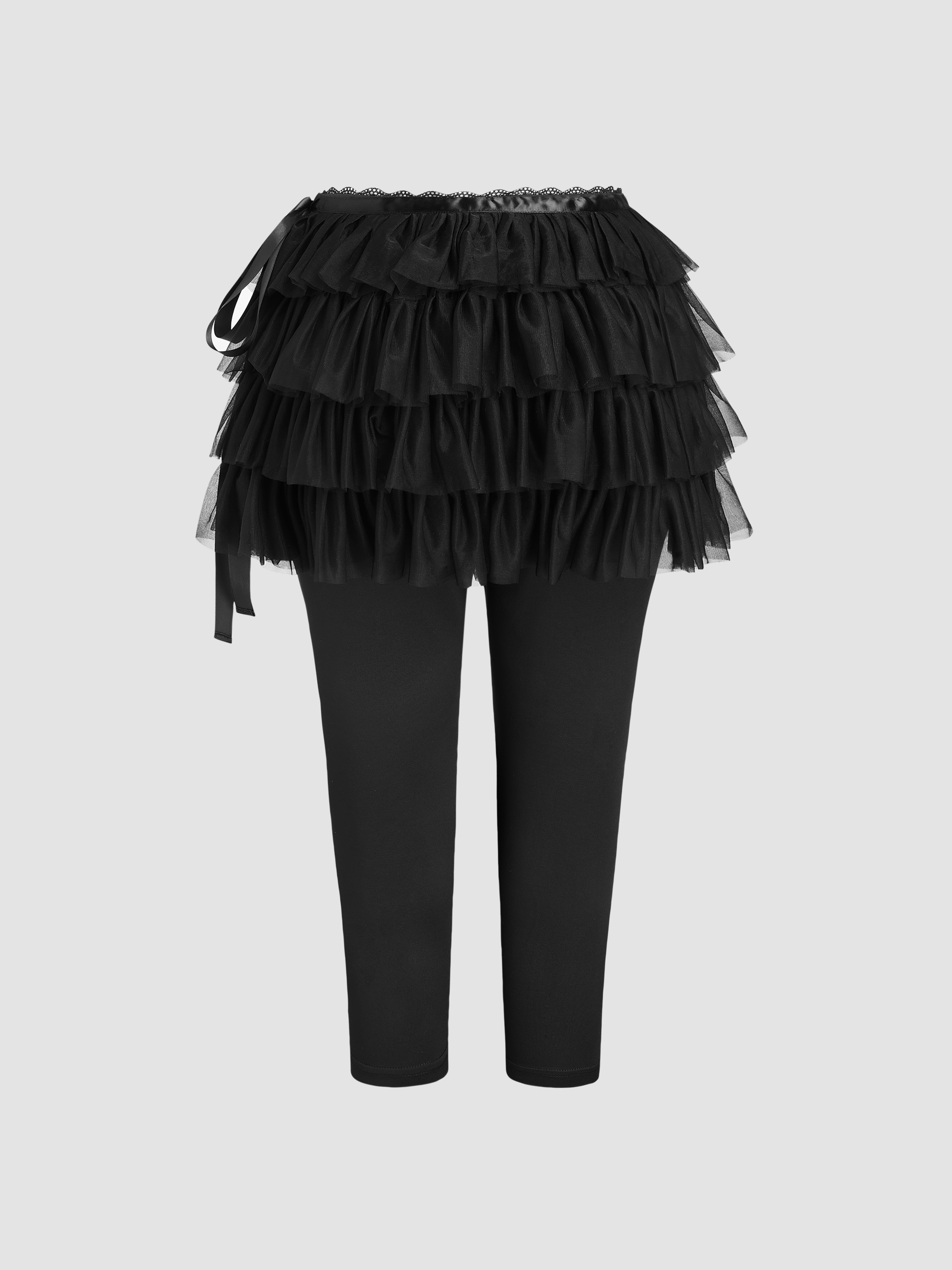 Mesh Satin Knit Fabric Satin Mid Rise Layered Tulle Ruffle