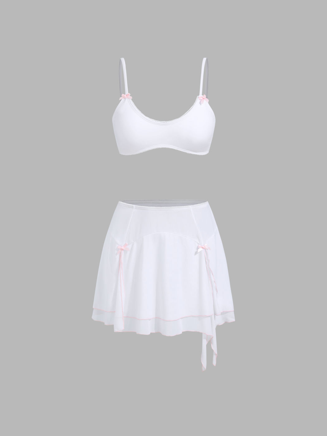 Solid Bowknot Bikini Set With Sarong