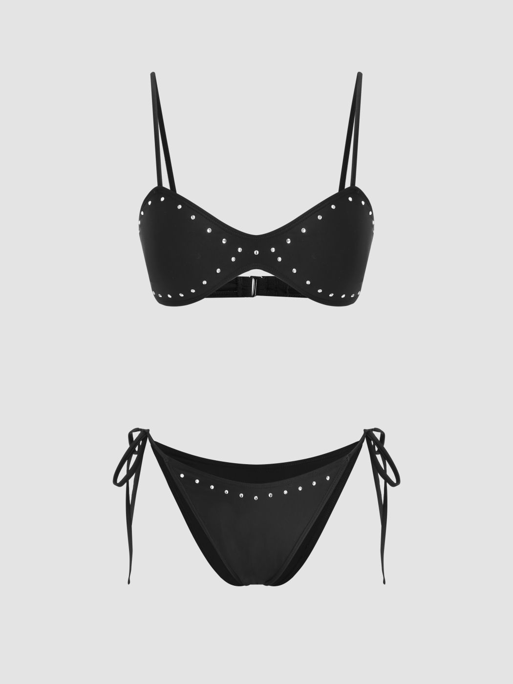  V-Ausschnitt Nietenarmband Seitlich Gebundener Bikini Badeanzug