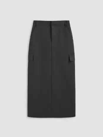 High Waist Solid Split Maxi Cargo Skirt