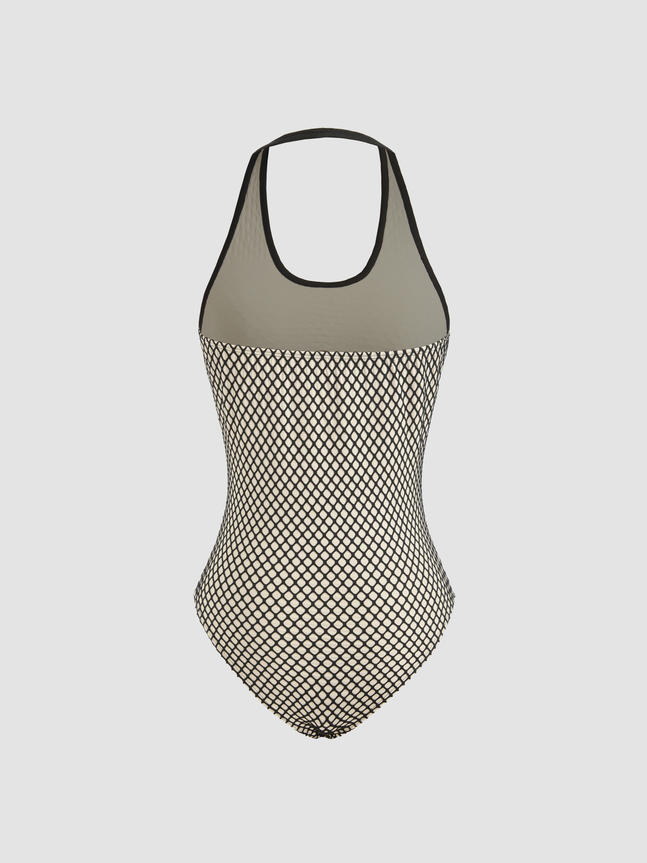 Halter Fishnet Contrasting Binding Bodysuit For Music Festival/Live House