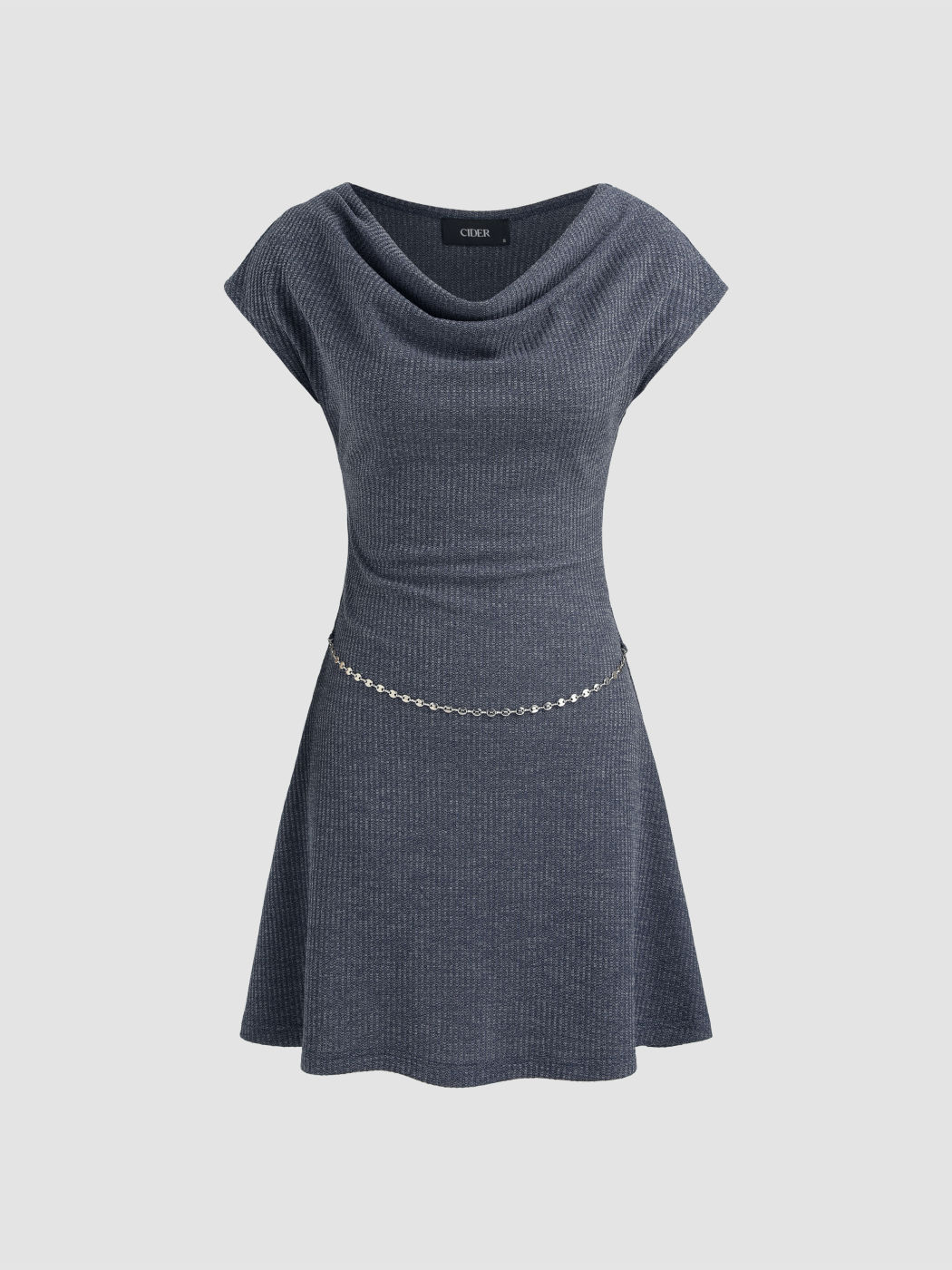 Cowl Neck Chain Solid Mini Dress